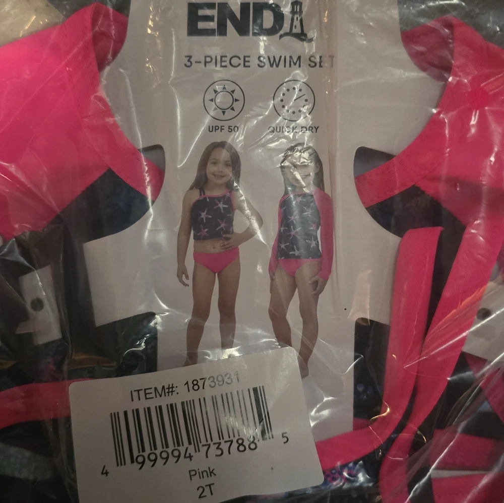 NEW Lands End Girls rash guard top, bikini top and bottom swim set, New 3 Piece